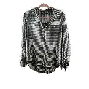 Striped Black & White Button-Front Women's Blouse